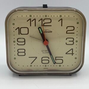 Vintage Sunbeam Quartz Alarm Clock SCC 883-28 Japan Brown‎ Retro Tested Works